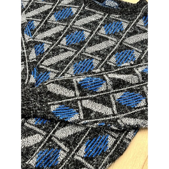 Vintage ST. ALBANS Gray with Blue Abstract Knit Sweater Men's Size L Grandpa - Picture 3 of 6